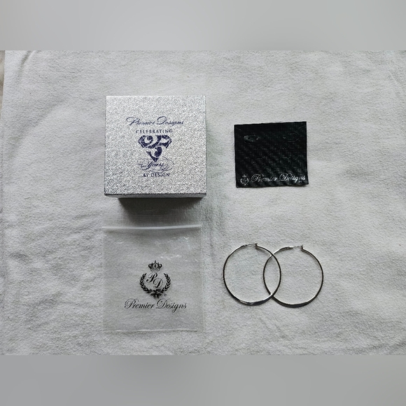 Premier Designs On The Town Silver Plated Hoop Earrings, Large, Reflective, NIB - Picture 13 of 16